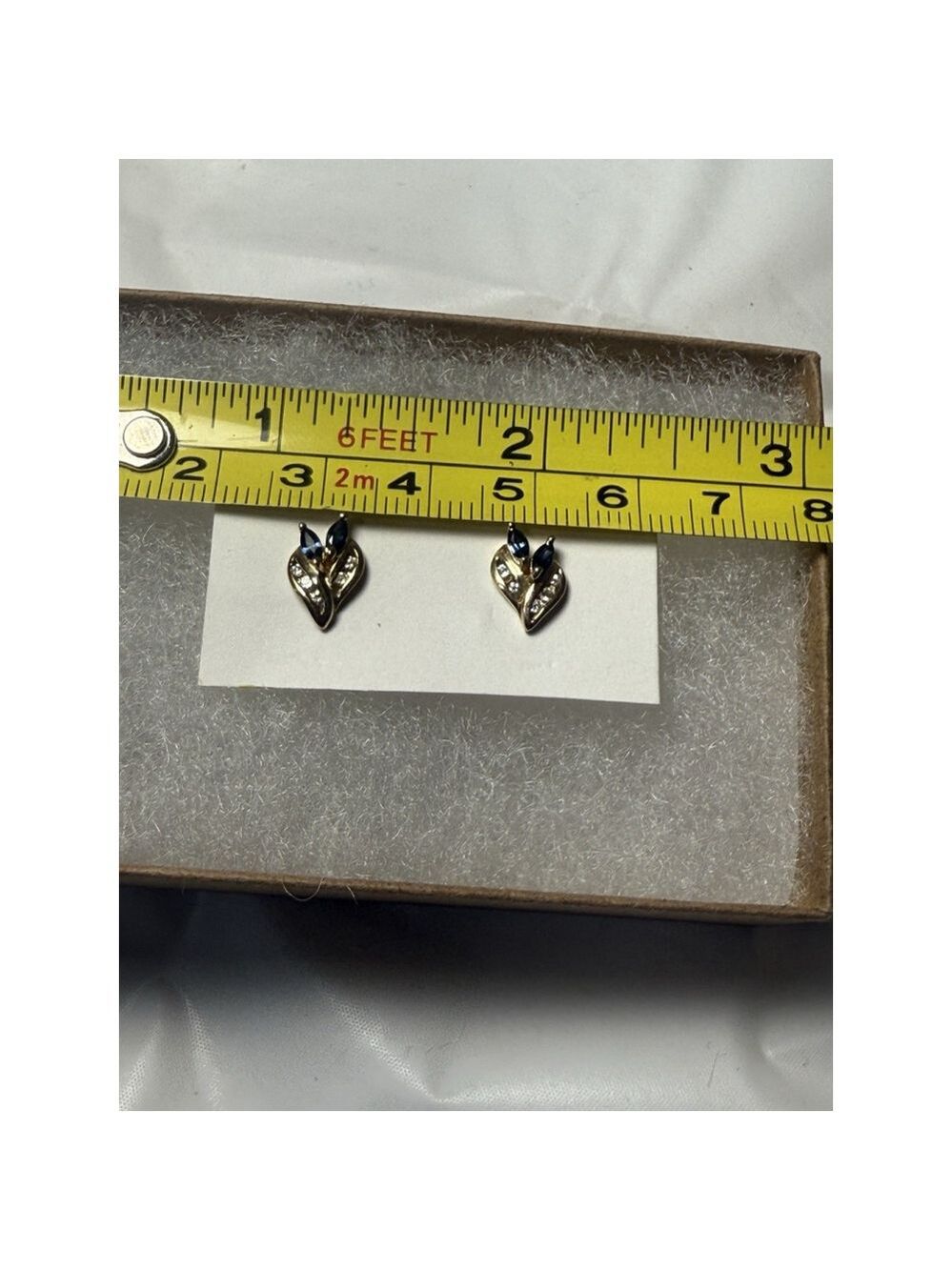 14K Yellow gold Diamond Marquise Blue Sapphire Earrings - Picture 12 of 12